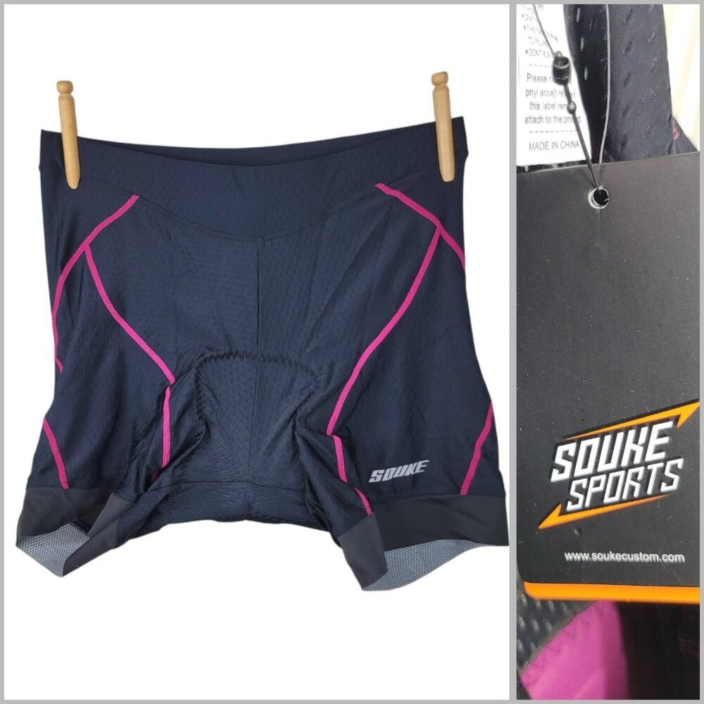 NEW Souke Sports Cycling Shorts Adult XXL Black Pink Padded Nylon Outdoor Biking